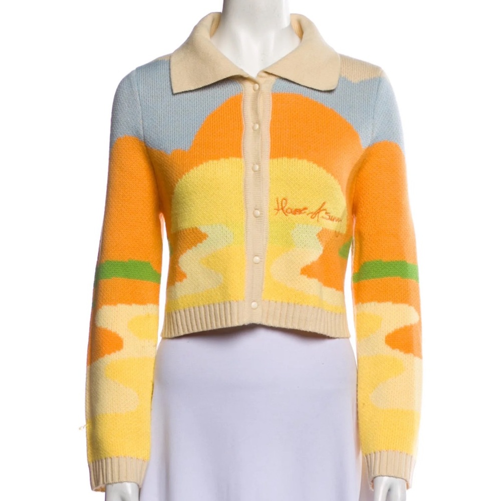 House of Sunny Orange Yellow Green Cream Collared Knit Cardigan